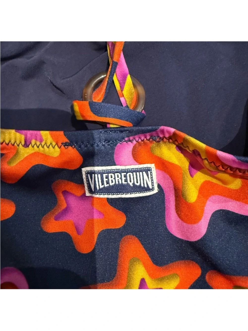 Vilebrequin Navy One-Piece with Pink & Orange Star Pattern